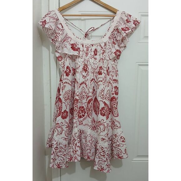 Maeve anthropologie womens medium maroon ruffle shift dress mini flare - Picture 1 of 9